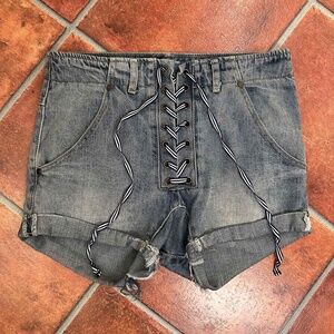 One Teaspoon Blue Laceup Rolled Hem Distressed Denim Shorts Size 26